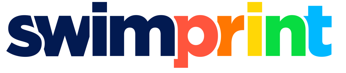 A colorful logo for swimprint on a white background