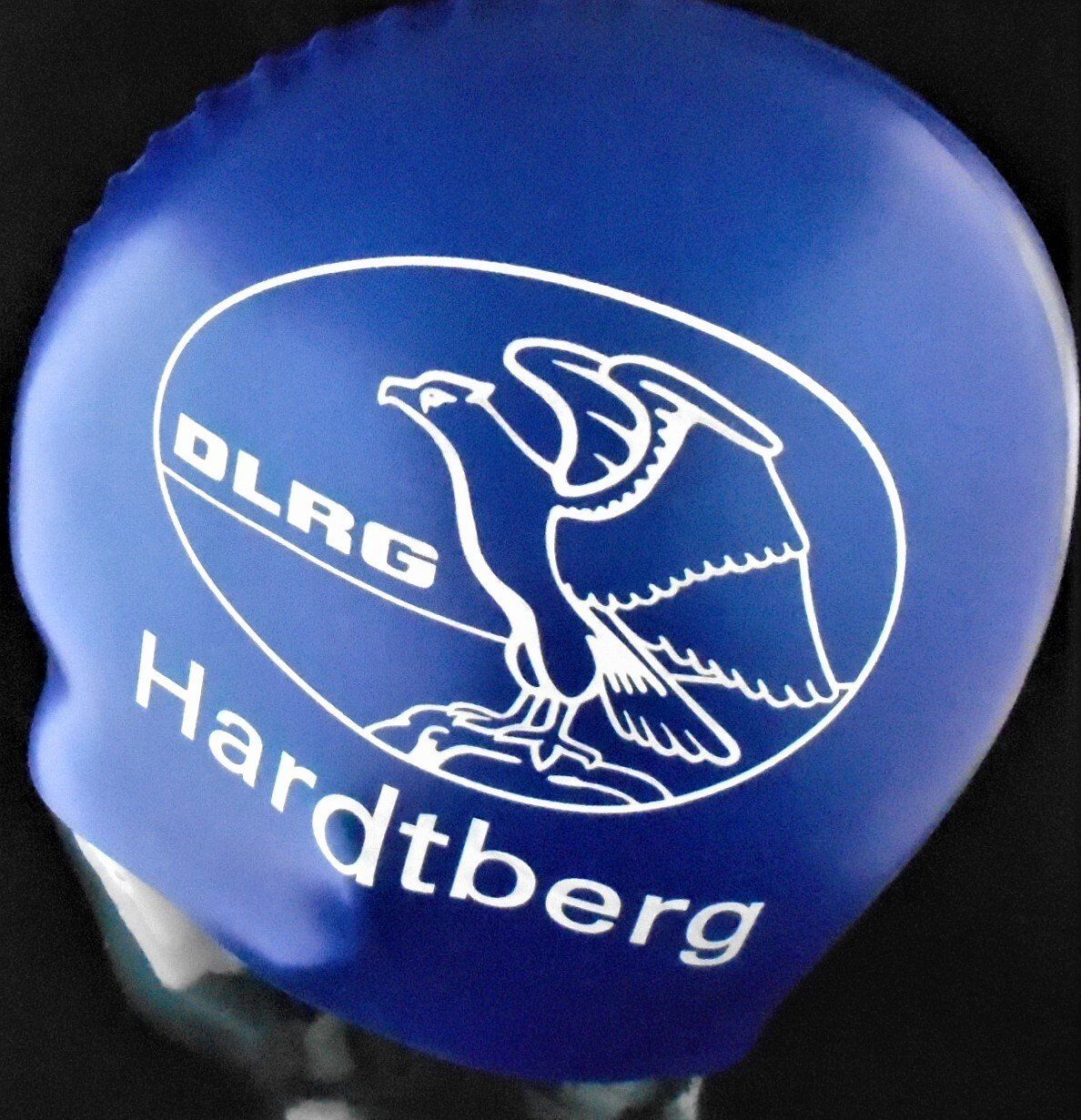 A blue swimming cap with the word hardtberg on it