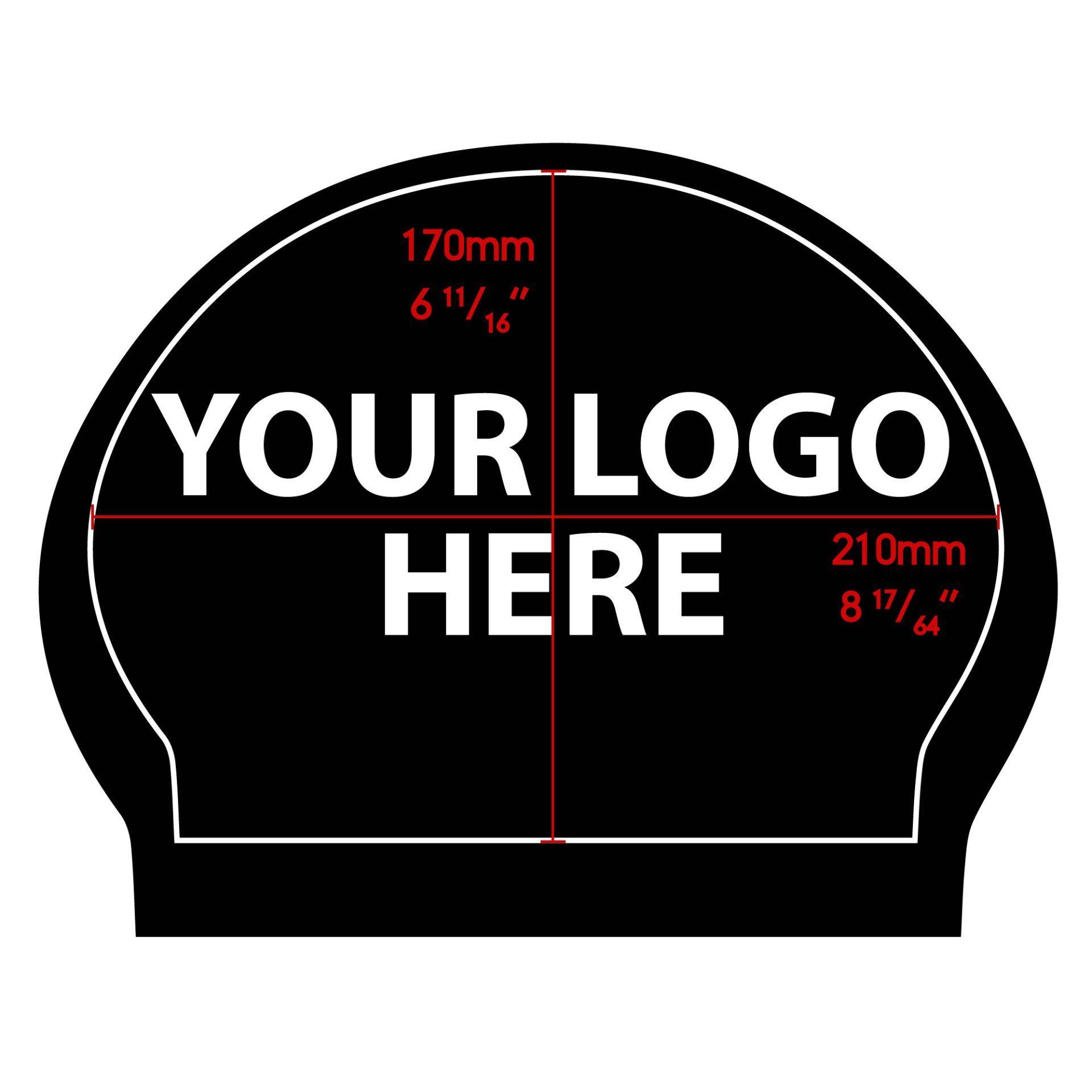 A picture of a swim cap with the words `` your logo here '' written on it.