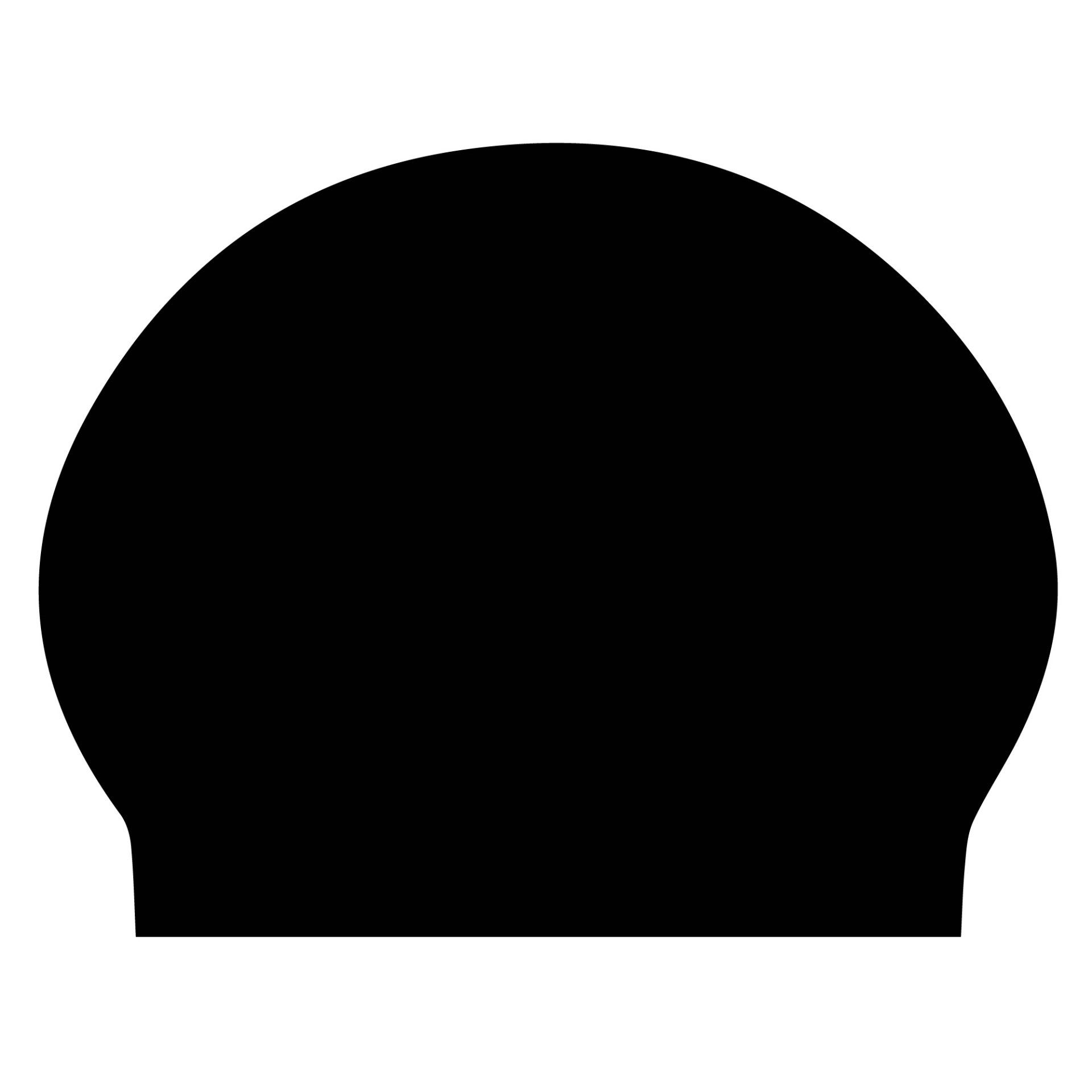 A black silhouette of a swimming cap on a white background.