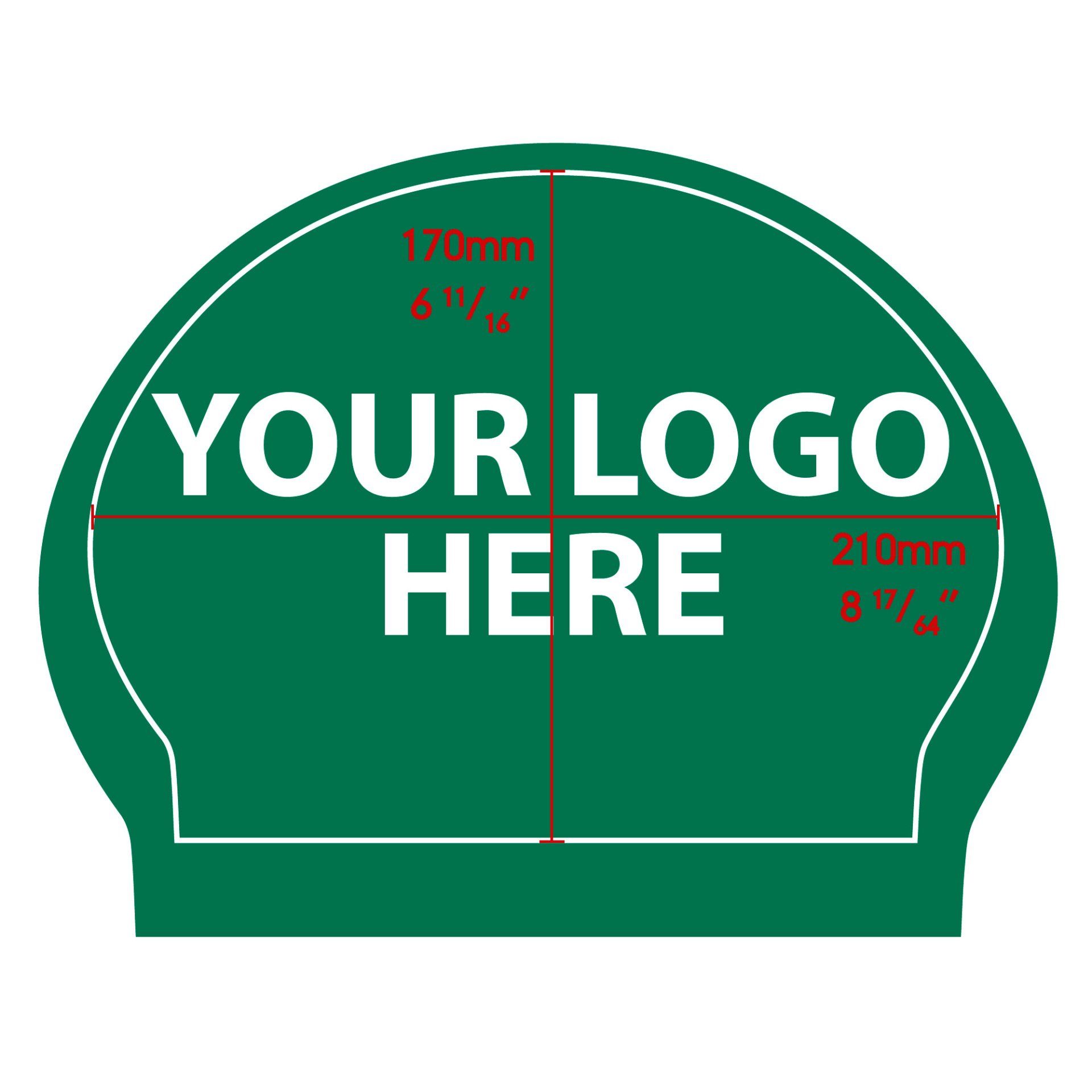 A green swim cap with the words your logo here on it