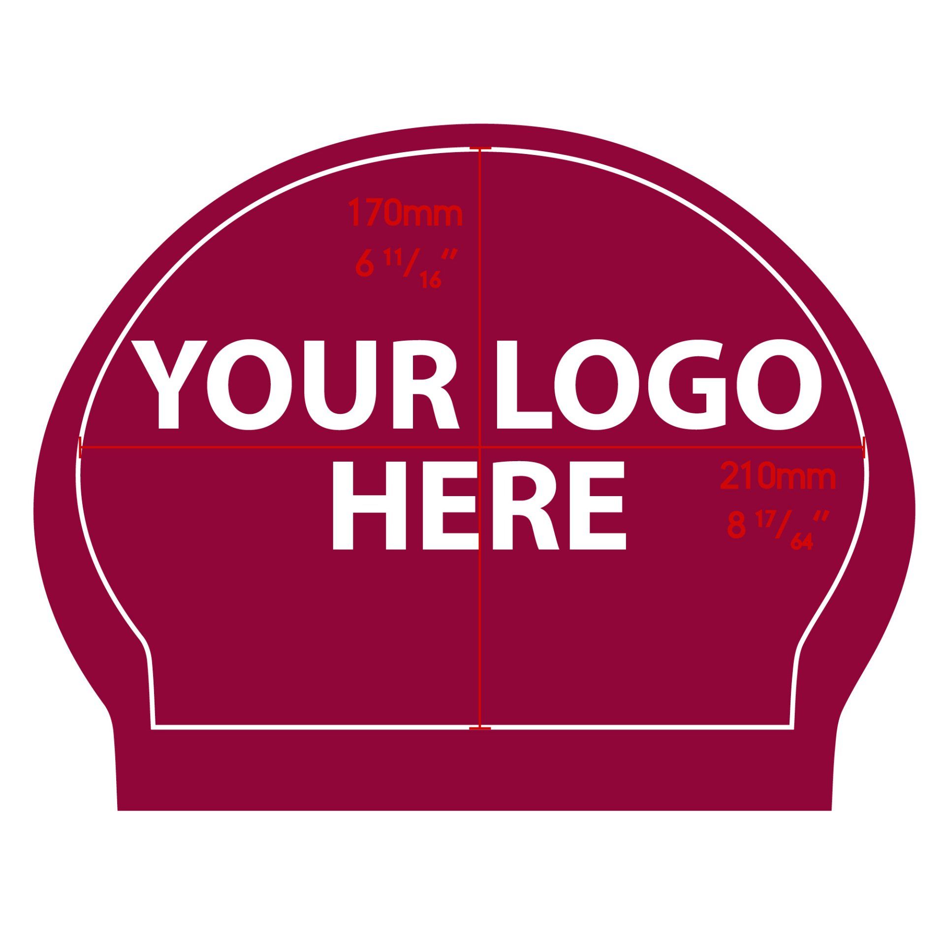 A red swim cap with the words your logo here on it
