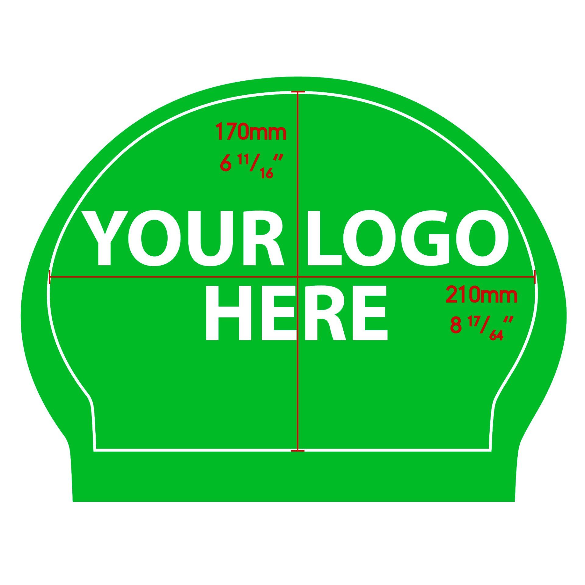 A green swimming cap with the words your logo here on it