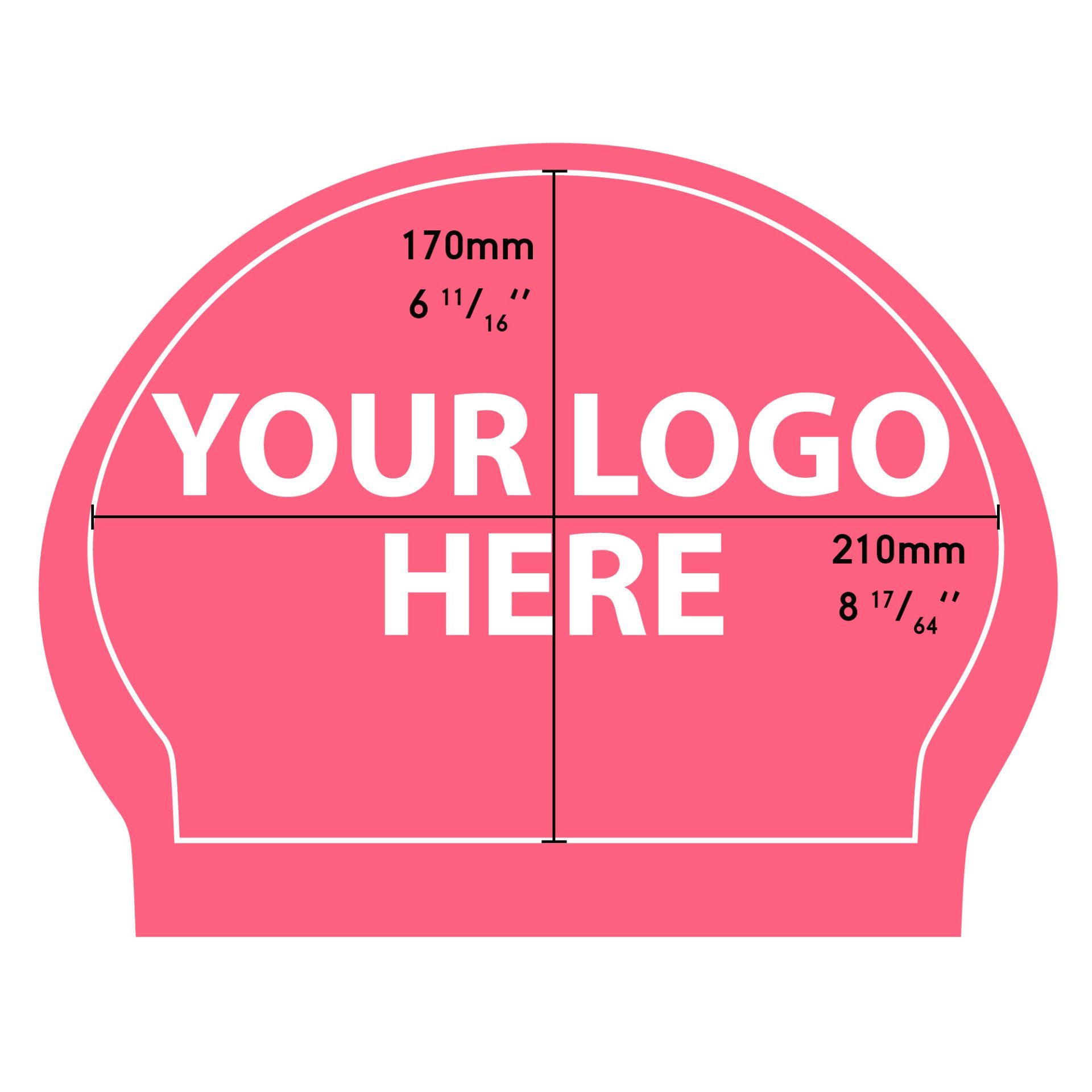 A pink swim cap with the words your logo here on it