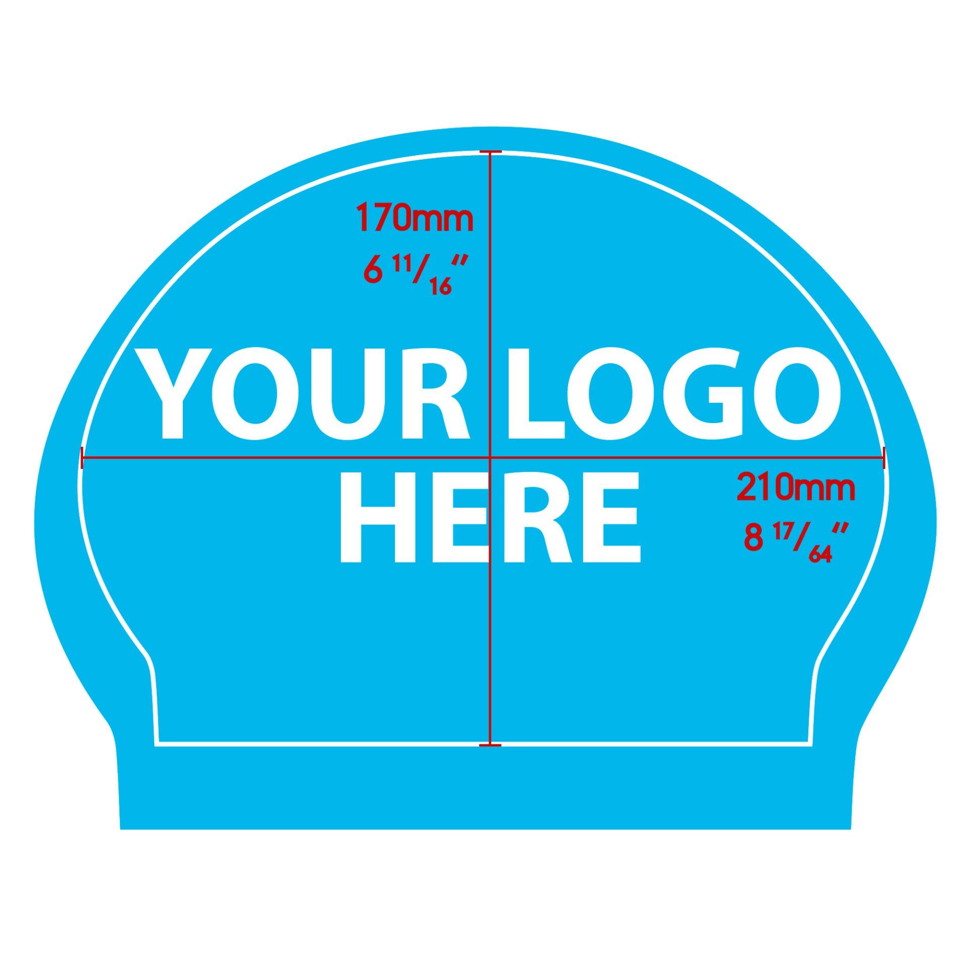 A blue swim cap that says your logo here