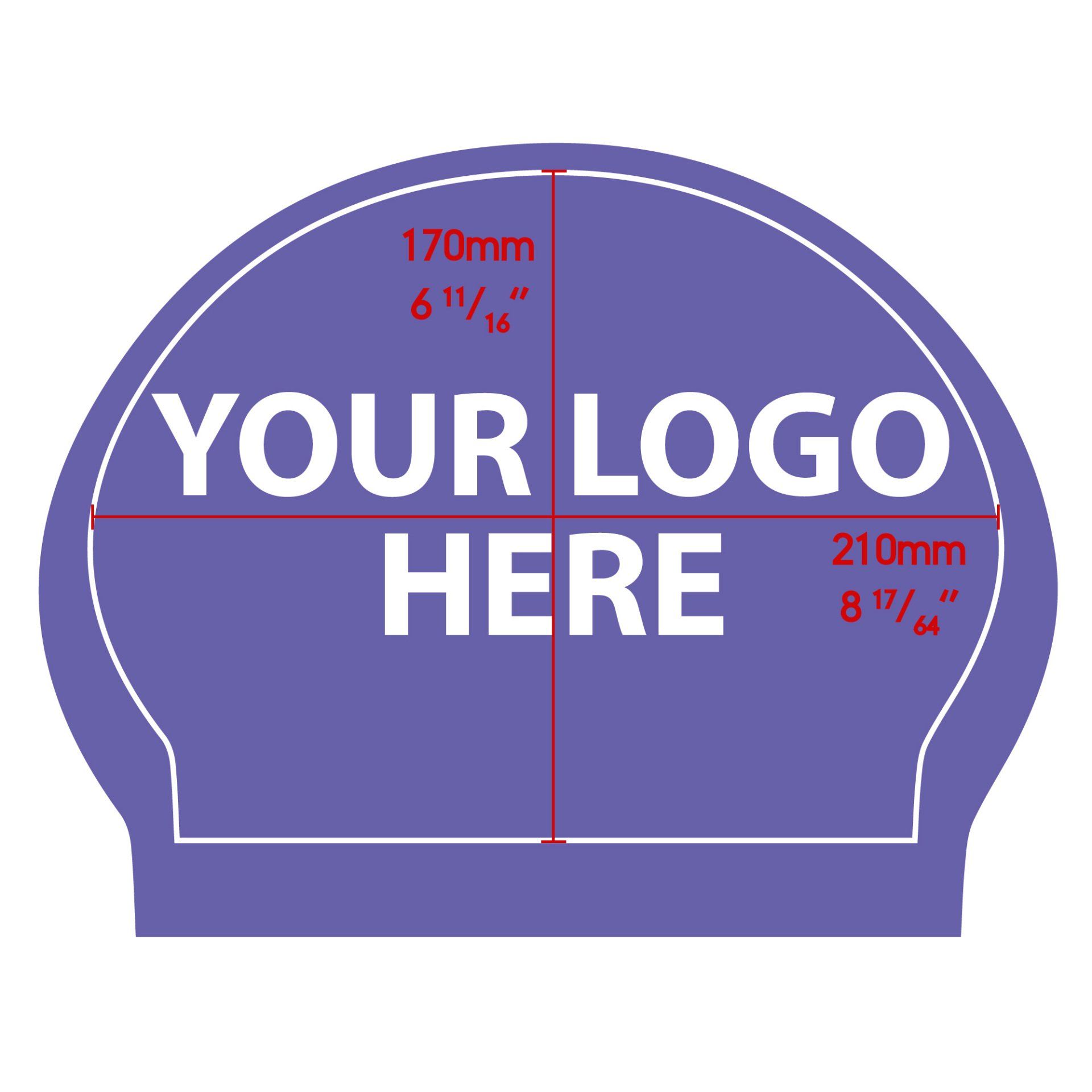 A purple swimming cap that says your logo here
