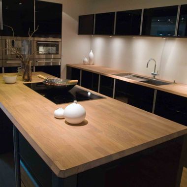 cooking area of kitchen, made out of wood