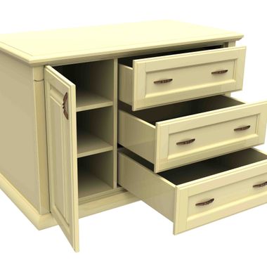 white wooden cabinet with three drawers