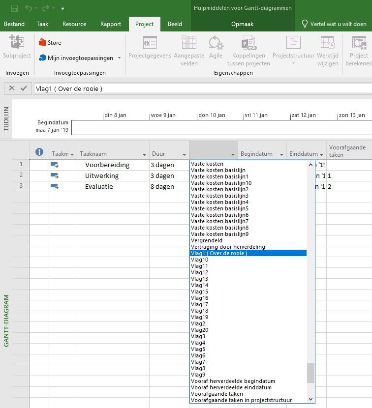 Kolom invoegen MS Project