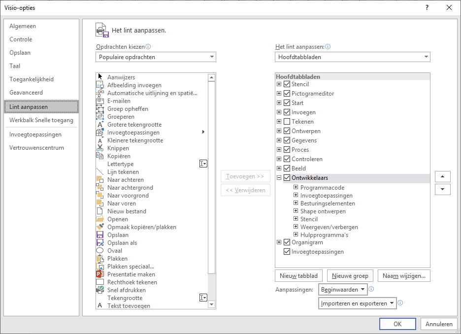 Visio opties