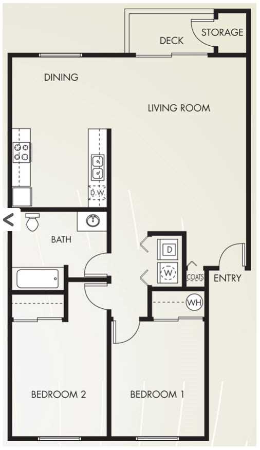 Two bedroom one bathroom floor plan