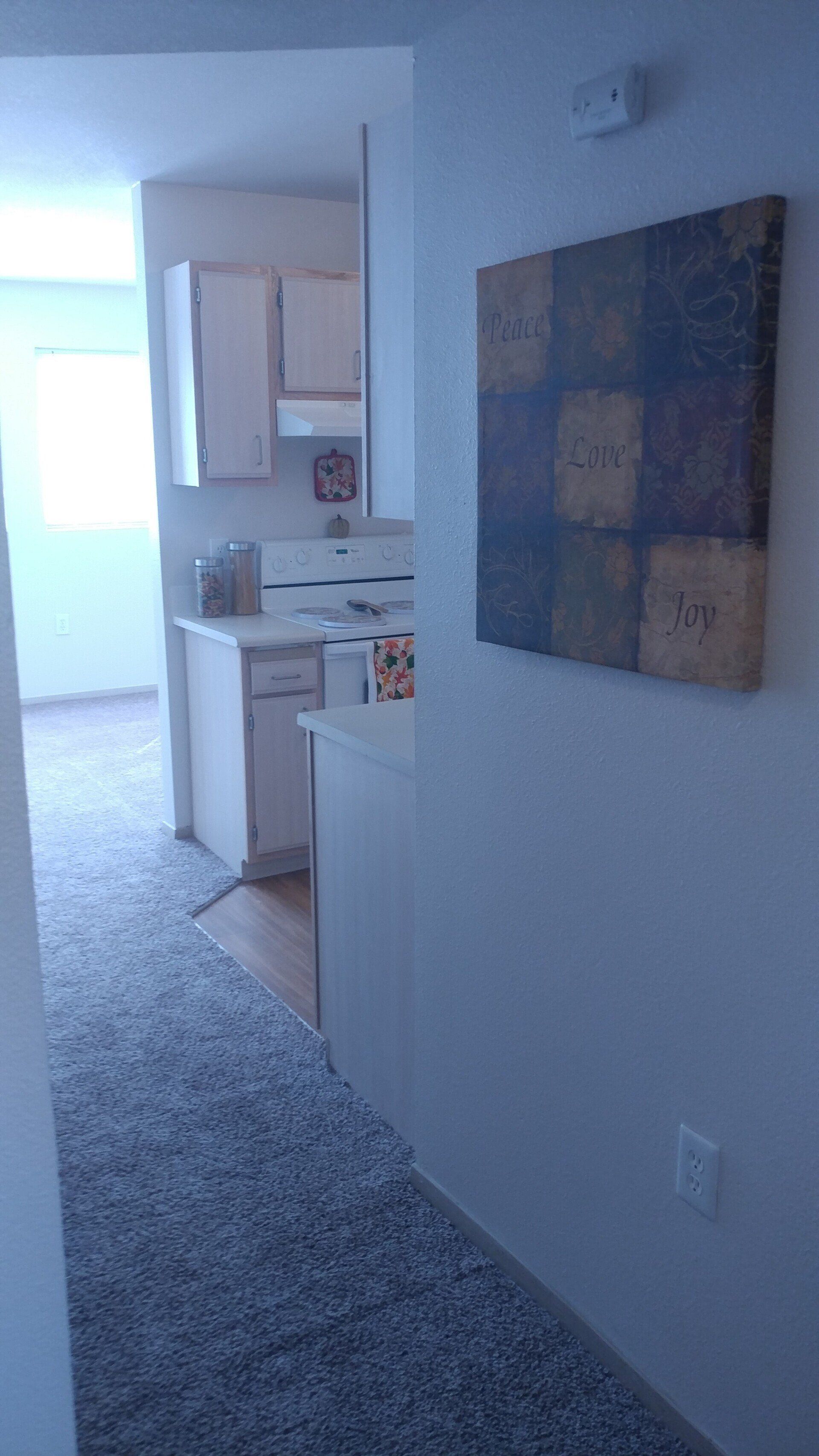 Interior of entry hallway and living room