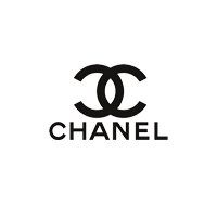 Black Chanel logo with interlocking Cs and the word “CHANEL” beneath it.