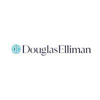 Douglas Elliman logo in black text with a teal circular monogram on a white background