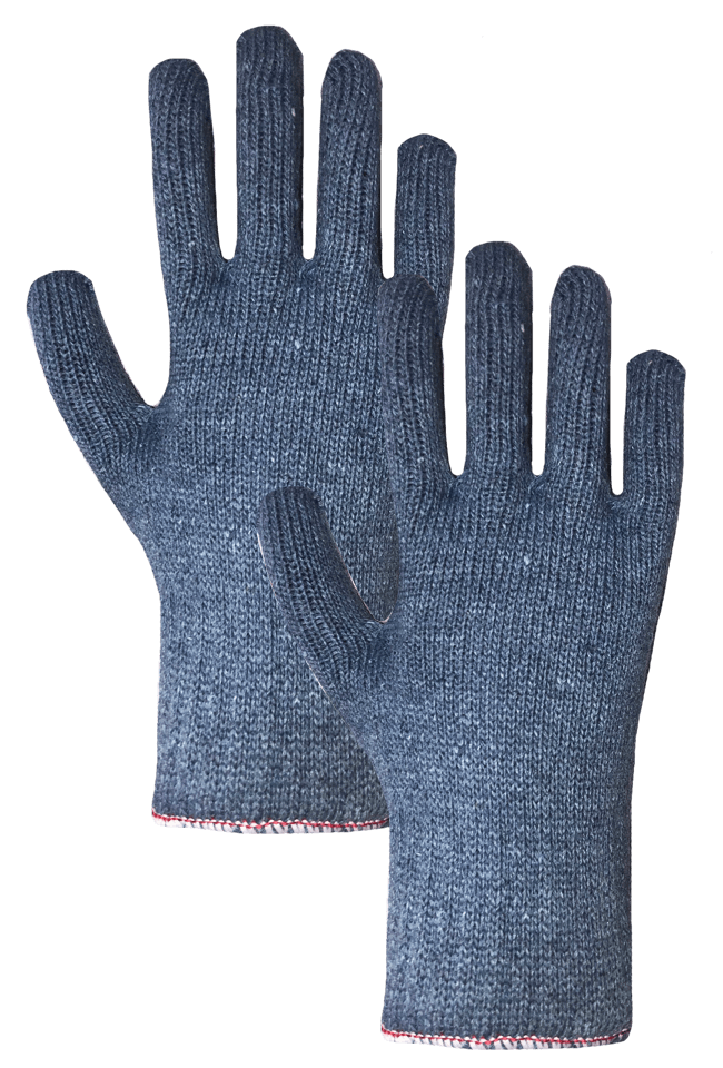 Un par de guantes de punto azules sobre fondo blanco.