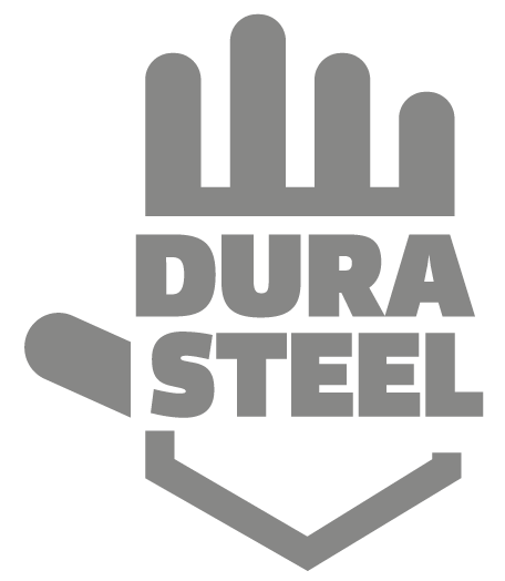 Un logo para dura steel con una mano y una flecha