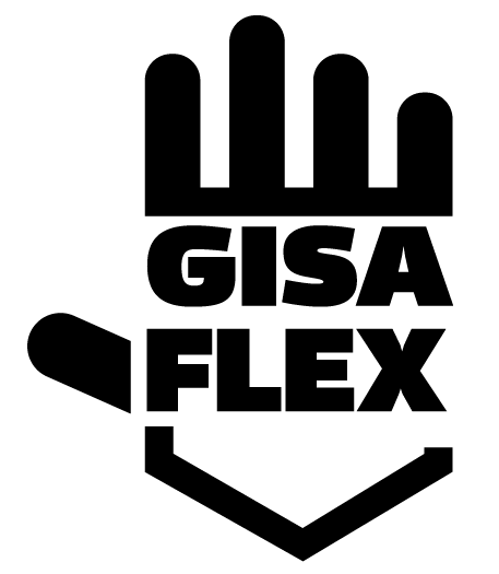 Un logotipo en blanco y negro para una empresa llamada gisa flex.