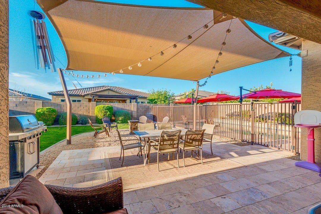 custom home patio awning over patio and table in Arizona
