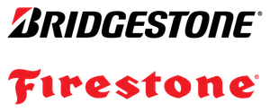 Logos of Bridgestone (black) and Firestone (red) tire brands.