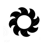 Une silhouette noire et blanche d'un soleil avec un cercle au milieu.