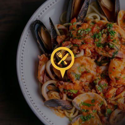 Shrimp on plate And Fork Logo hover Yellow