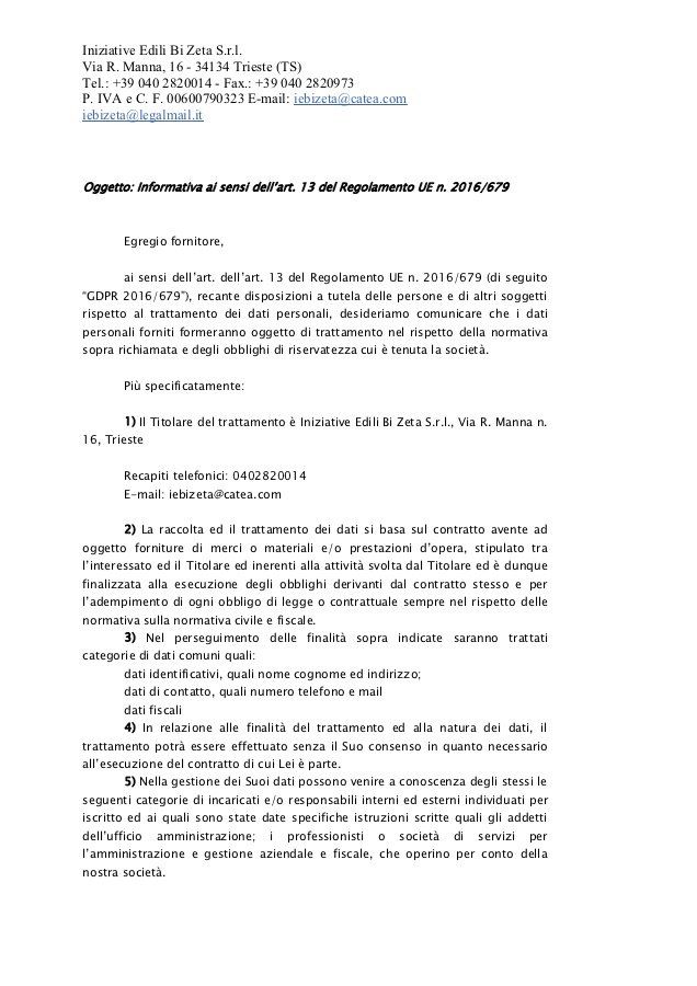 Informativa fornitori GDPR