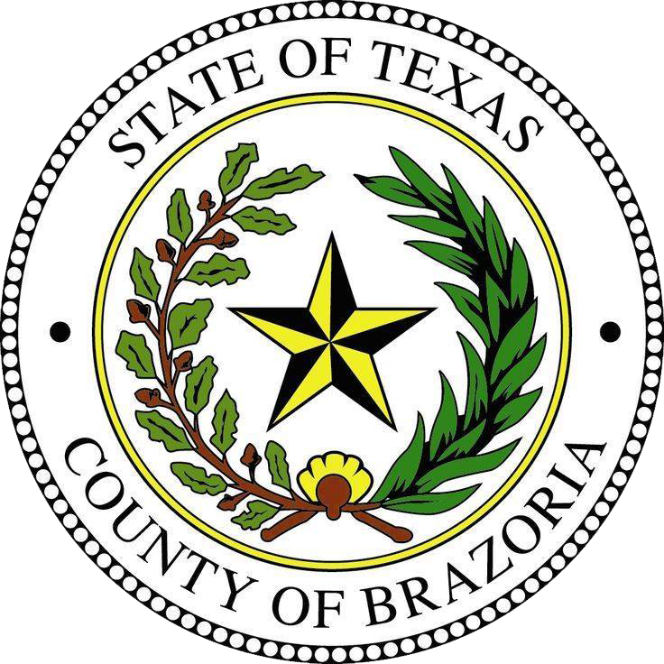 Brazoria County, Texas seal: Yellow star, olive branches, green leaves, gold and brown details,