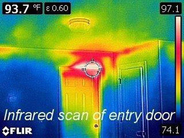A picture of an infrared scan of an entry door.