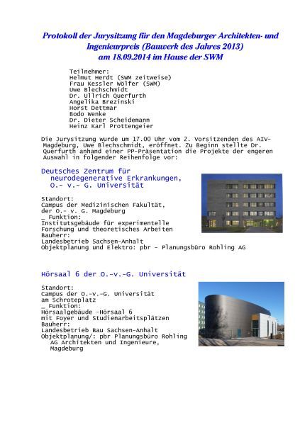 Bauwerk des Jahres 2013 Protokoll Jurysitzung