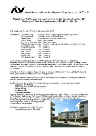 Bauwerk des Jahres 2014 Protokoll Jurysitzung