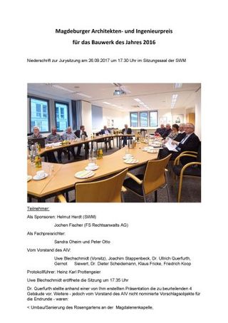 Bauwerk des Jahres 2016 Protokoll Jurysitzung