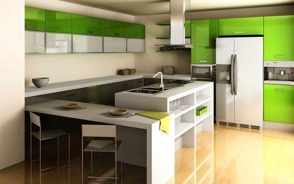 kitchen with green accents