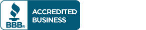 A blue button that says accredited business on it