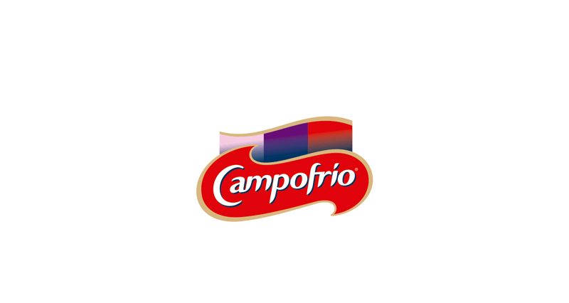 Un logotipo rojo y blanco para Campofrio sobre un fondo blanco.