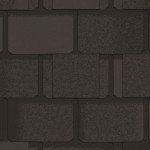 Dark brown asphalt roof shingles.