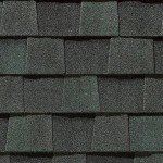 Dark gray asphalt roof shingles.