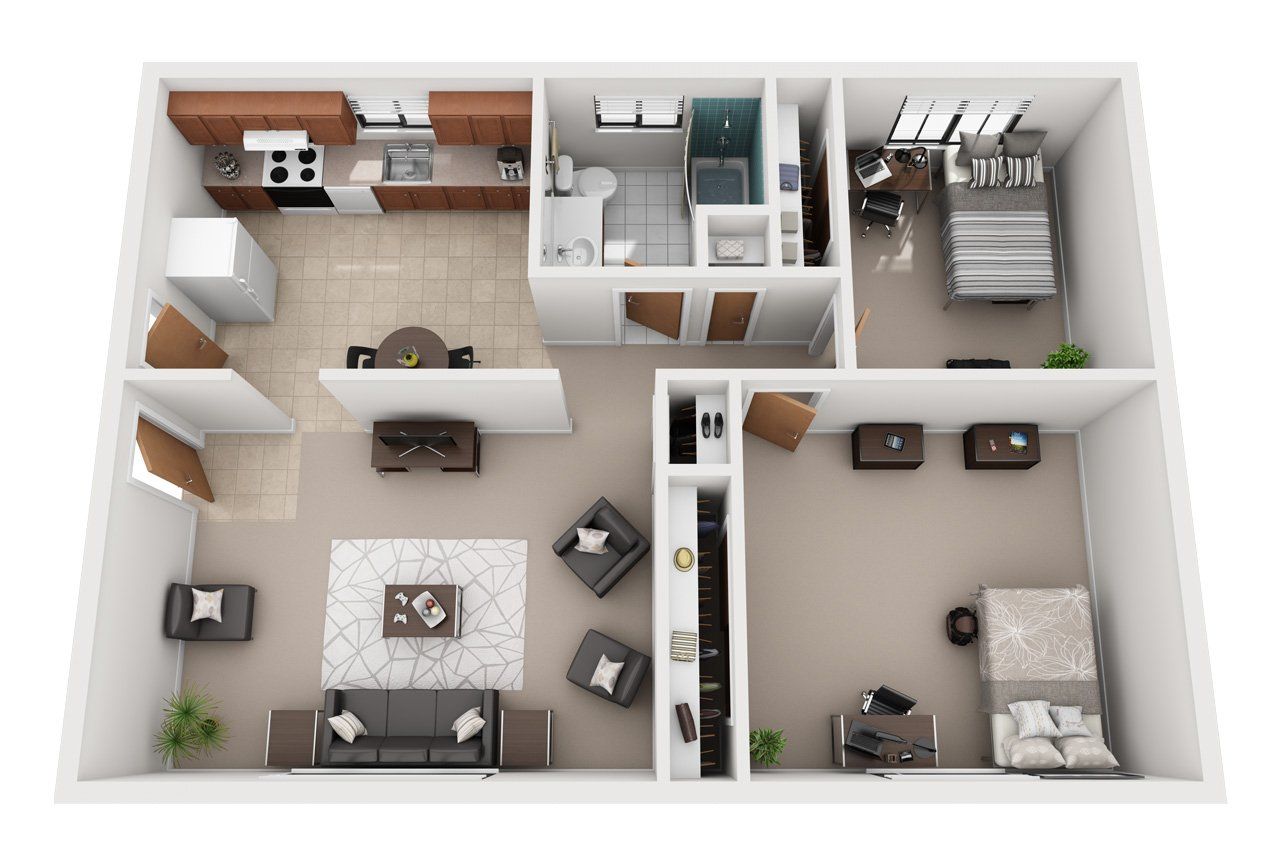 Two bedroom one bathroom floor plan