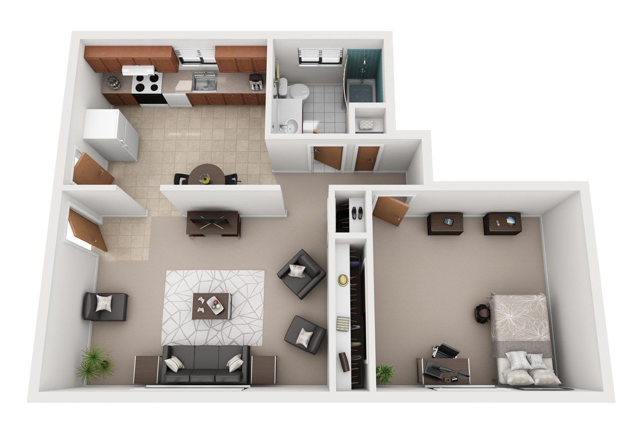 one bedroom one bathroom floor plan