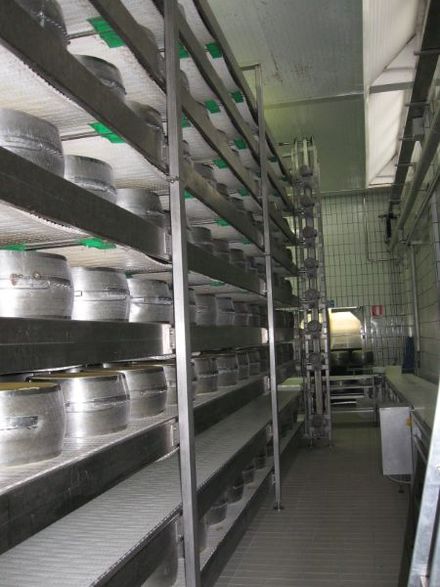 Impianto caseario con macchine con ribaltatore automatico