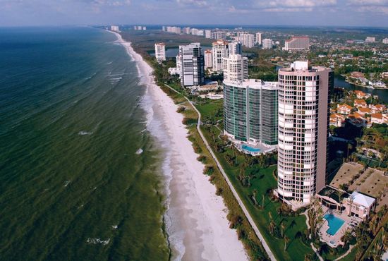 aerial view of condos along beach in naples florida