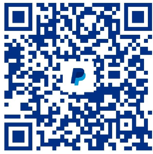 A blue and white qr code with a paypal logo on it.
