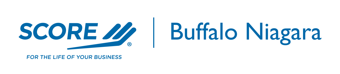 The logo for score buffalo niagara is blue and white
