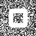 A black and white qr code with a square in the middle.