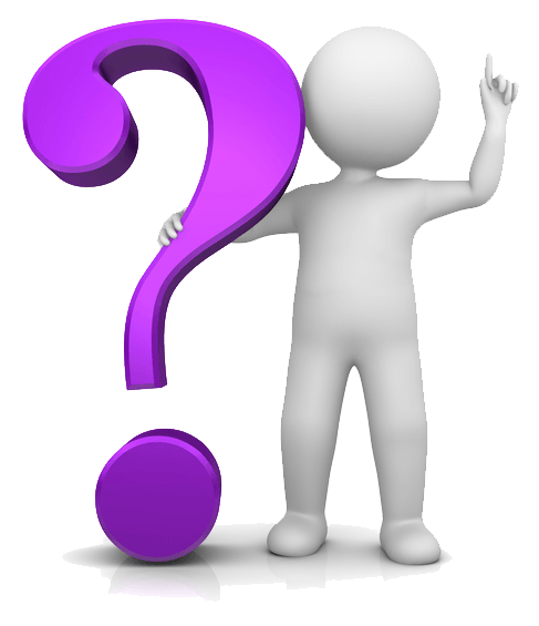 A 3d man is holding a purple question mark