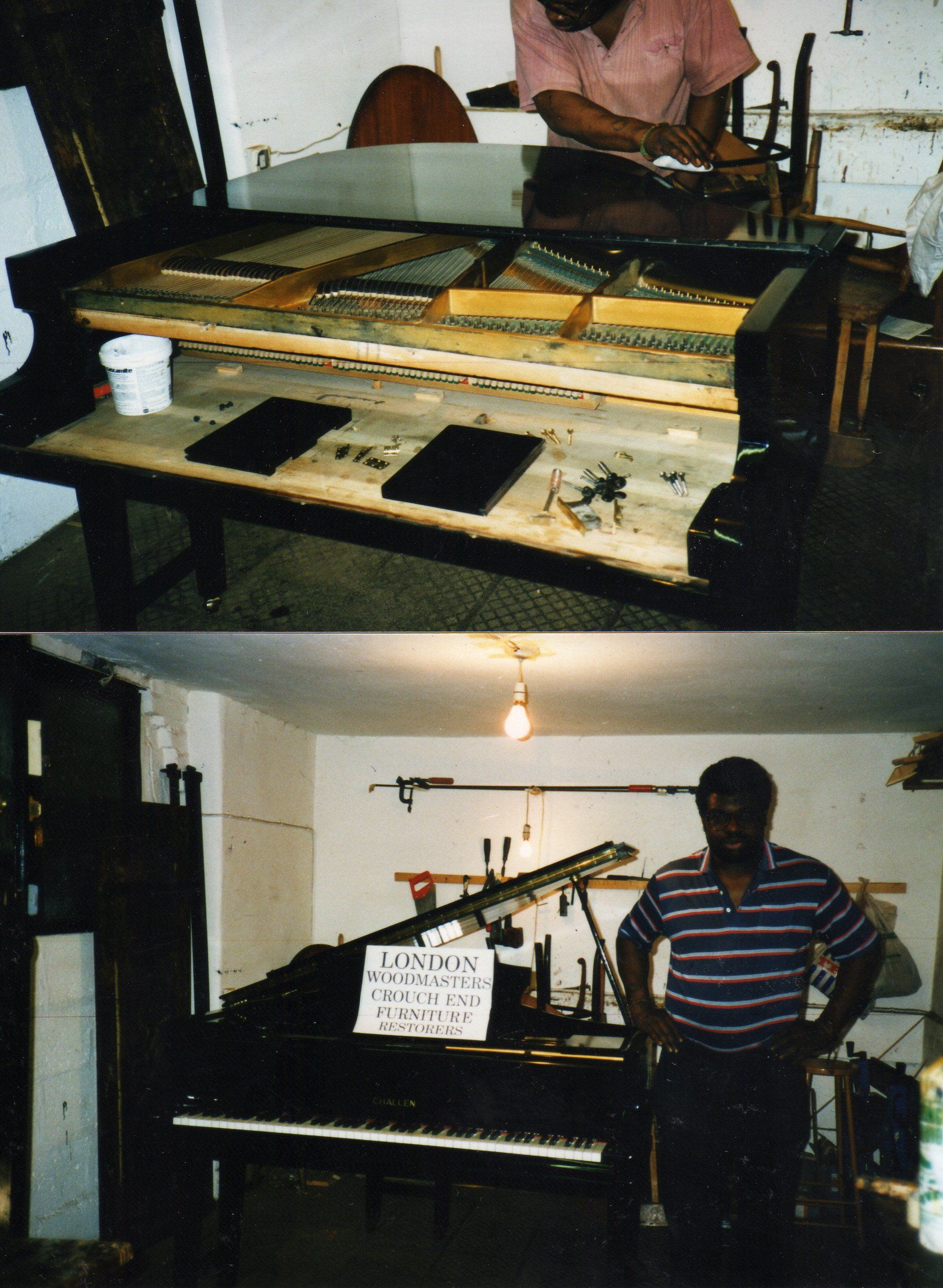 Black Grand Piano, fully stripped, repaired and re-polished to a black piano finish
