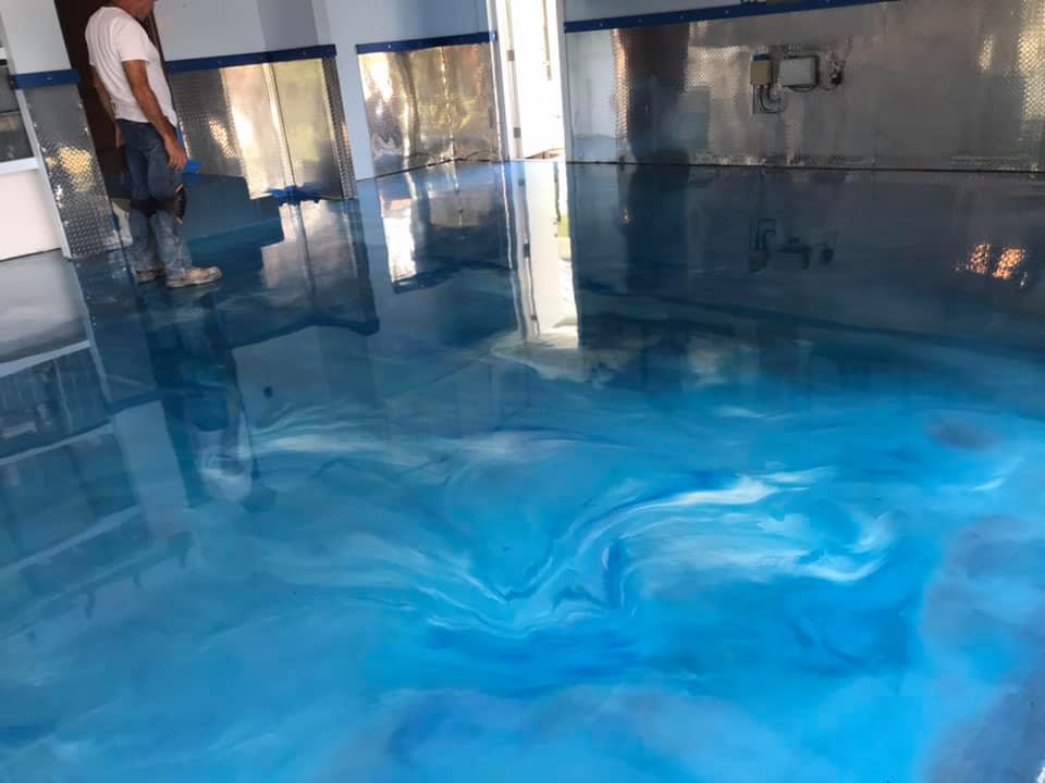 Blue Epoxy Floor Coating in Commercial Space