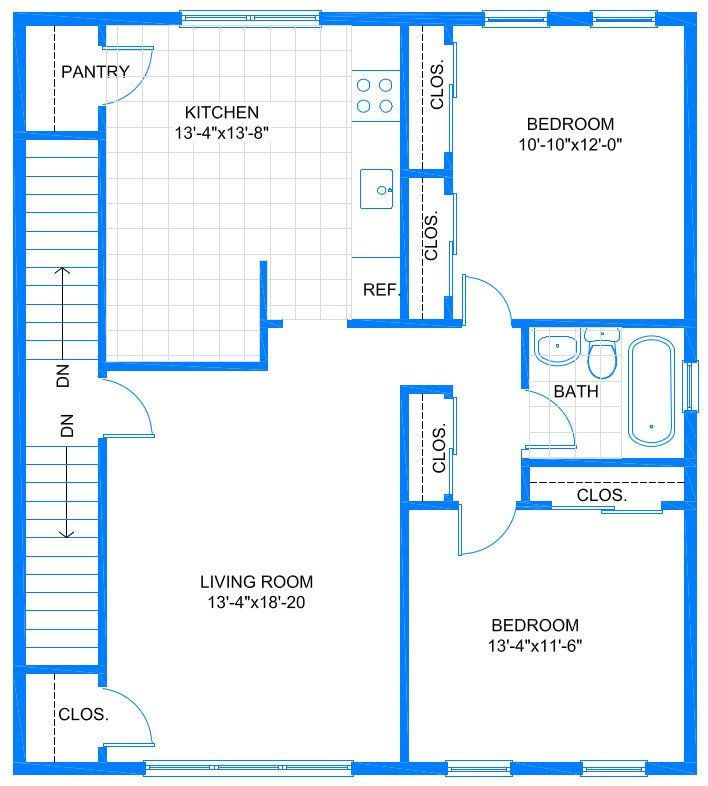 2 Bedroom 1 Bathroom Floorplan