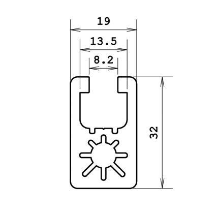 Technische tekening aluminium systeemprofiel 19x32 1G van Alumes
