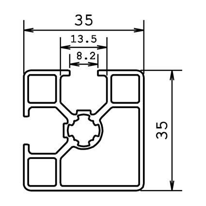 Technische tekening systeem aluminiumprofiel 35x35 2G 90° van Alumes