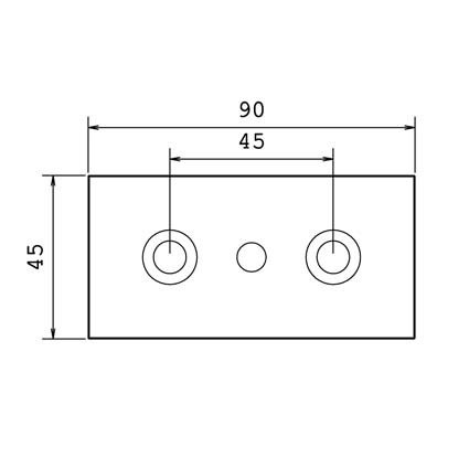 Technische tekening voetplaat voor aluminiumprofielen